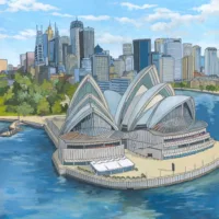 Sydney Opera House original painting by illustrator Jonathan Chapman