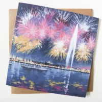 Geneva Fireworks Greeting Card - Illustration by Jonathan Chapman