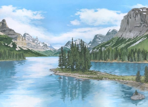 Spirit Island, The Rocky Mountains, Canada - Illustration by Jonathan Chapman