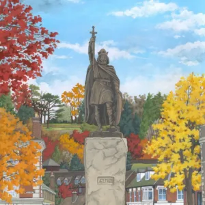 King Alfred in Autumn, Winchester - Illustration by Jonathan Chapman