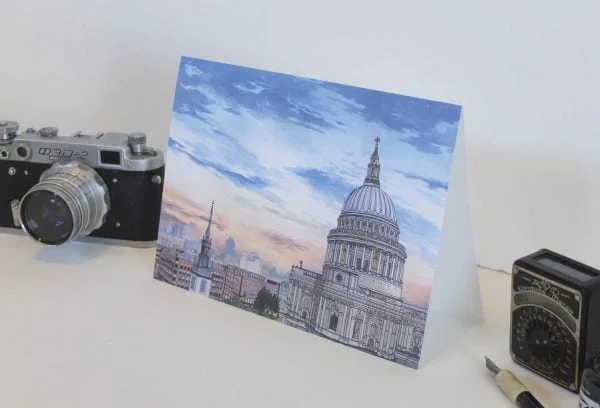 St Pauls Cathedral at Dusk Greeting Card - Illustration by Jonathan Chapman