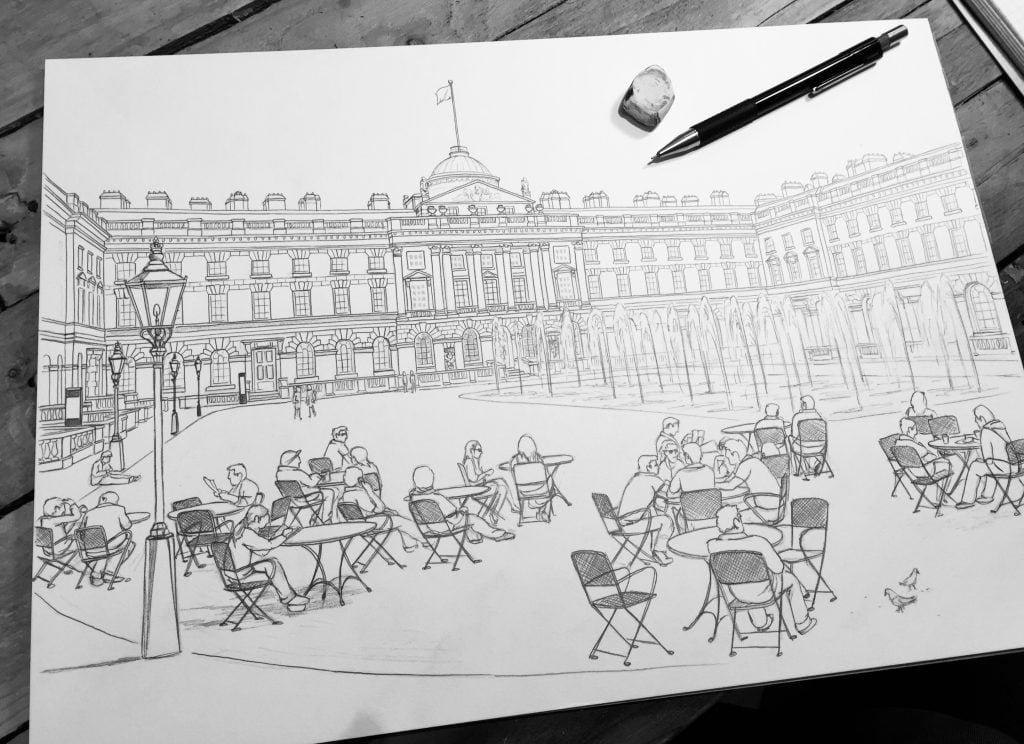 Somerset House in Summer Sketch - Illustration by Jonathan Chapman