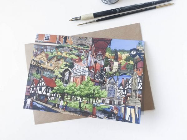 Winchester Collage Greeting Card - Illustration by Jonathan Chapman