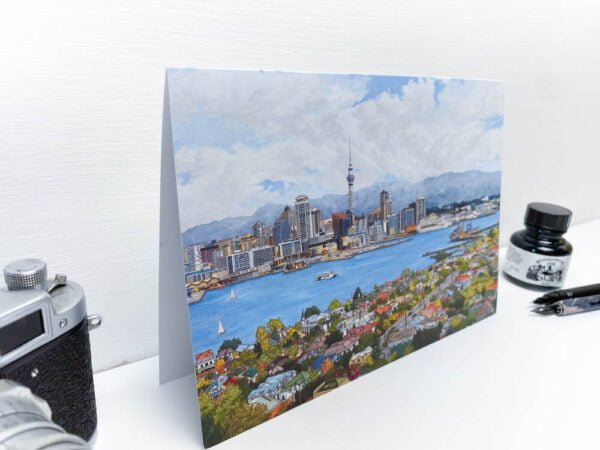 Auckland New Zealand Greeting Card - Illustration by Jonathan Chapman