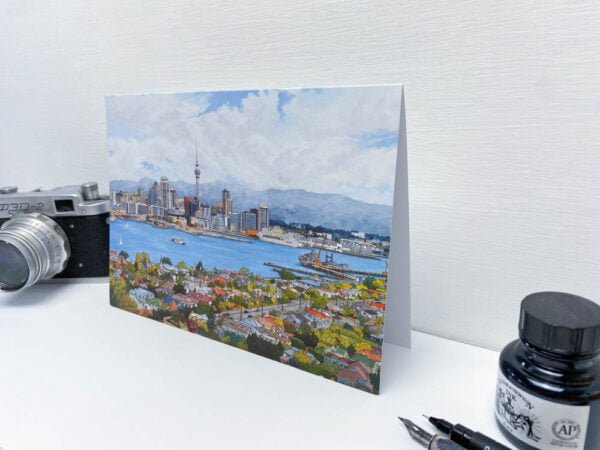 Auckland New Zealand Greeting Card - Illustration by Jonathan Chapman