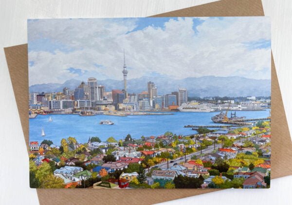 Auckland New Zealand Greeting Card - Illustration by Jonathan Chapman