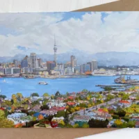 Auckland New Zealand Greeting Card - Illustration by Jonathan Chapman