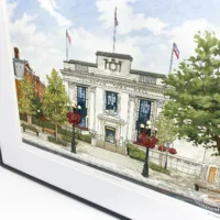 Islington Town Hall (with flags flying) - Illustration by Jonathan Chapman