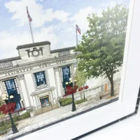 Islington Town Hall (with flags flying) - Illustration by Jonathan Chapman