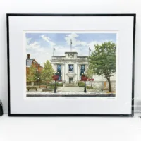 Islington Town Hall (with flags flying) - Illustration by Jonathan Chapman