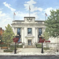 Islington Town Hall (with flags flying) - Illustration by Jonathan Chapman