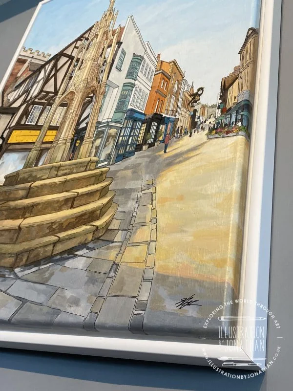 Sun onthe High Street Winchester 2022 - Original Painting by Jonathan Chapman