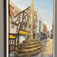 Sun onthe High Street Winchester 2022 - Original Painting by Jonathan Chapman