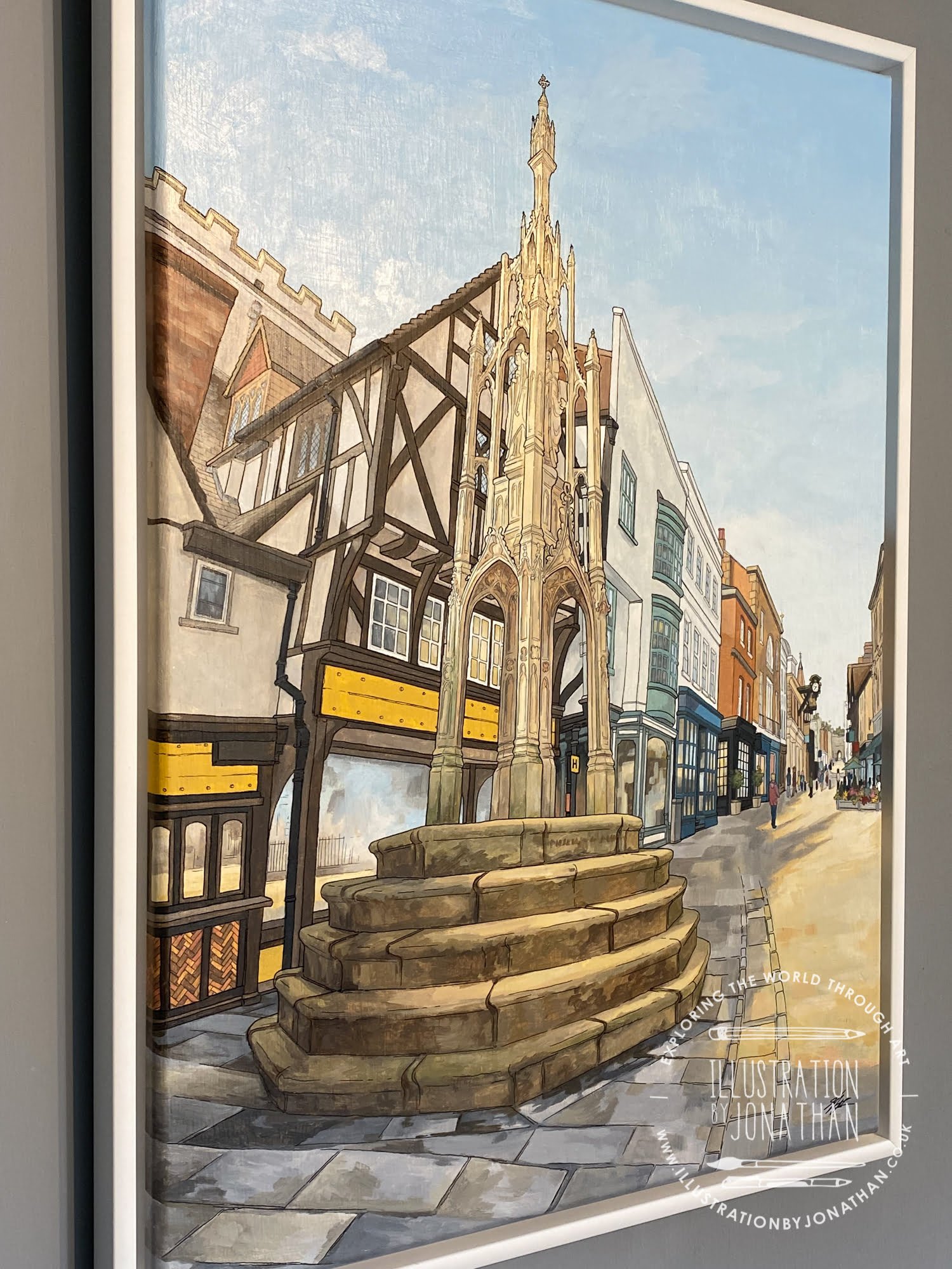 Sun onthe High Street Winchester 2022 - Original Painting by Jonathan Chapman