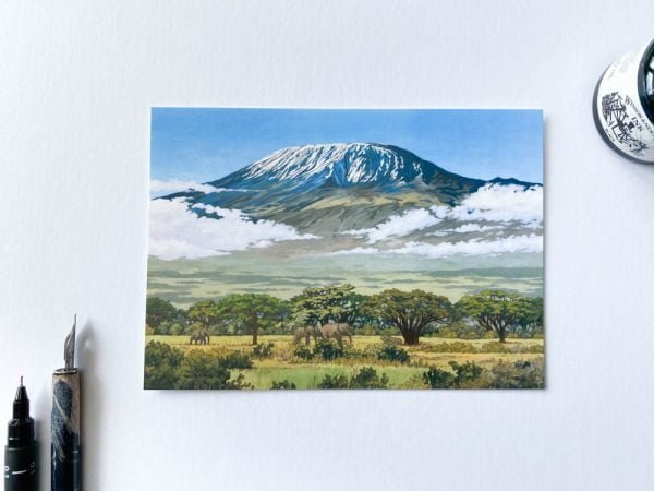 Mt Kilimanjaro Tanzania Postcard - Illustration by Jonathan