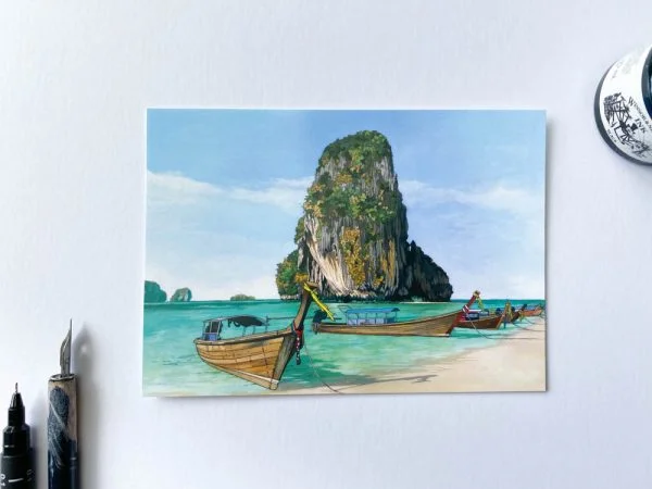 Railay Beach Thailand Postcard - Illustration by Jonathan