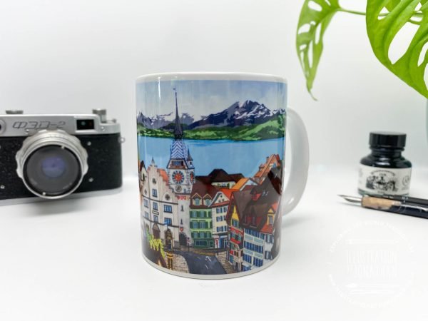 View Over Zug Coffee Mug (VOZCM700) - Illustration by Jonathan Chapman