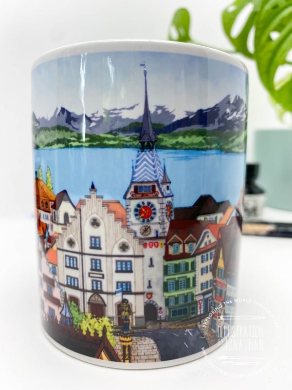 View Over Zug Coffee Mug (VOZCM700) - Illustration by Jonathan Chapman