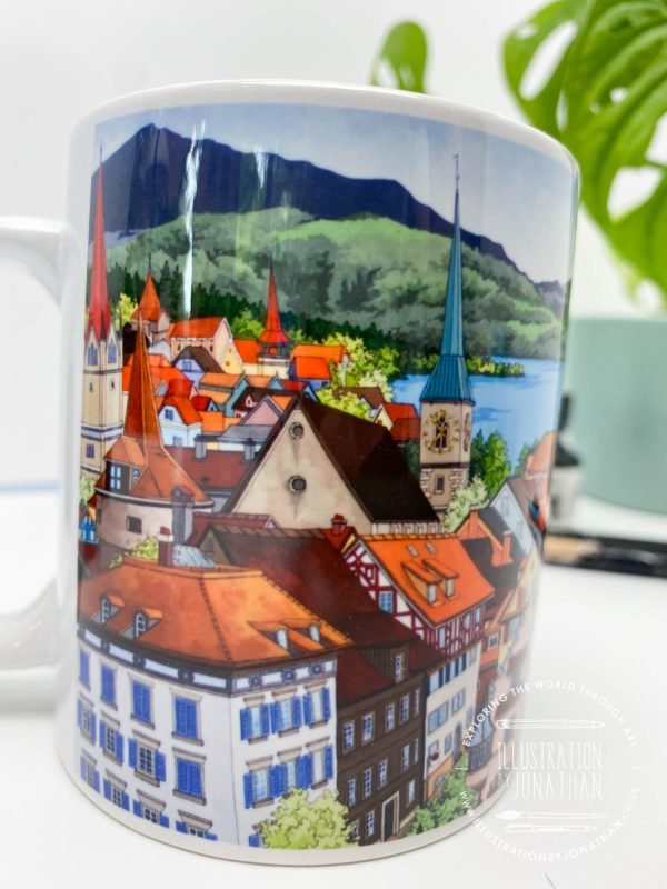 View Over Zug Coffee Mug (VOZCM700) - Illustration by Jonathan Chapman