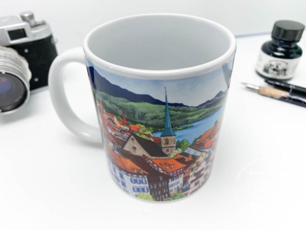 View Over Zug Coffee Mug (VOZCM700) - Illustration by Jonathan Chapman