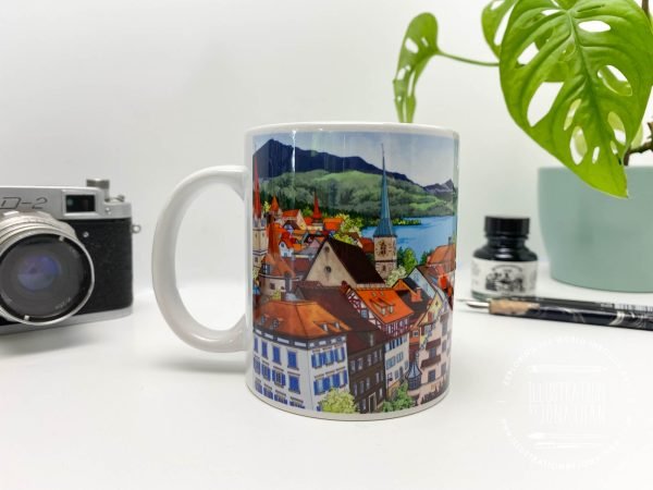 View Over Zug Coffee Mug (VOZCM700) - Illustration by Jonathan Chapman