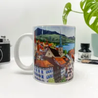 View Over Zug Coffee Mug (VOZCM700) - Illustration by Jonathan Chapman