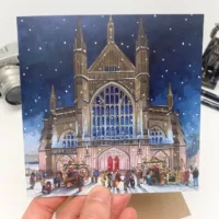 Cathedral Snowfall Greeting Card - Illustration by Jonathan Chapman