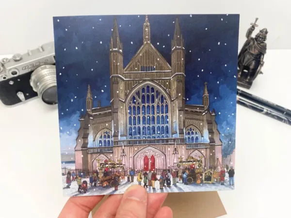 Cathedral Snowfall Greeting Card - Illustration by Jonathan Chapman