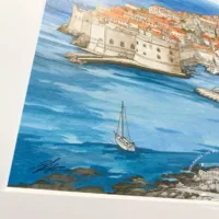 World Series illustration No.33 - Framed original acrylic and ink 'Dubrovnik, Croatia' created by Jonathan Chapman