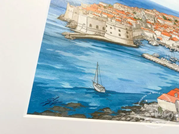 World Series illustration No.33 - Framed original acrylic and ink 'Dubrovnik, Croatia' created by Jonathan Chapman