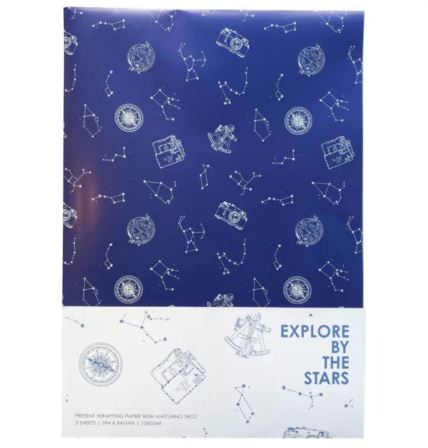 Explore by the Stars Wrapping Paper - Illustration by Jonathan Chapman