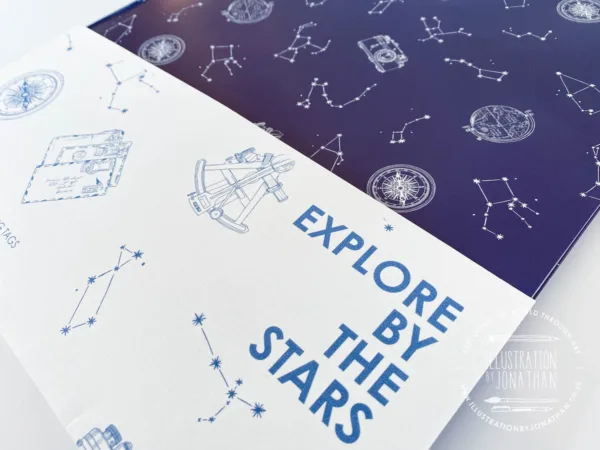 Explore by the Stars Wrapping Paper - Illustration by Jonathan Chapman