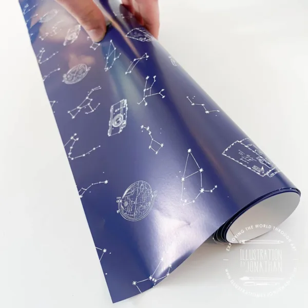 Explore by the Stars Wrapping Paper - Illustration by Jonathan Chapman