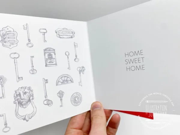 Home Sweet Home Greeting Card, interior design with pencil drawn details - Illustration by Jonathan Chapman