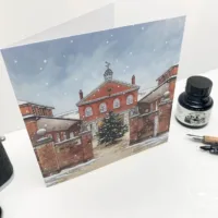 Greeting card of the Winter Stables at Mottisfont, created by artist and Illustrator Jonathan Chapman