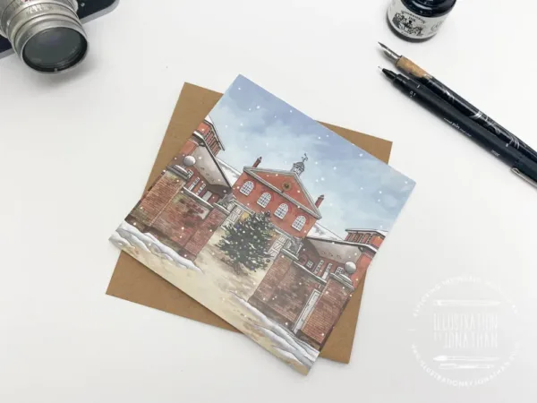 Greeting card of the Winter Stables at Mottisfont, created by artist and Illustrator Jonathan Chapman