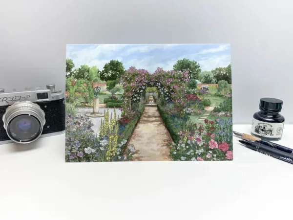 The Rose Garden at Mottisfont Abbey Greeting Card - Illustration by Jonathan