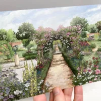 The Rose Garden at Mottisfont Abbey Greeting Card - Illustration by Jonathan