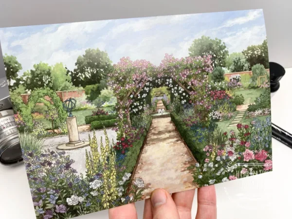 The Rose Garden at Mottisfont Abbey Greeting Card - Illustration by Jonathan