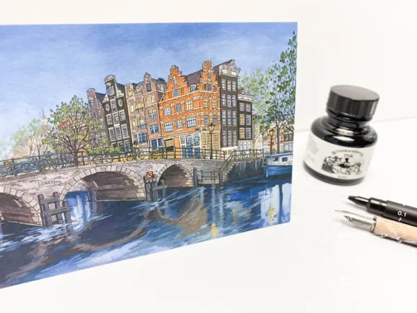 Lekkeresluisbrug (Brug 59) Amsterdam Postcard - Illustration by Jonathan Chapman