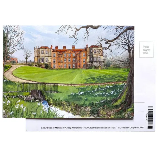 Snowdrops at Mottisfont Abbey Postcard - Illustration by Jonathan