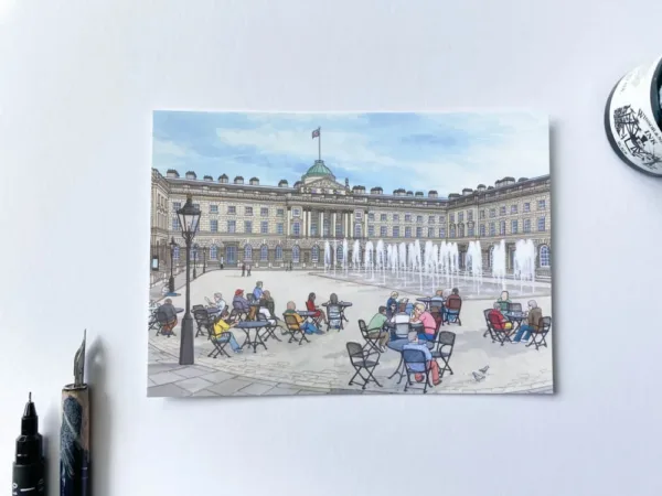 Somerset House in Summer Postcard - Illustration by Jonathan Chapman