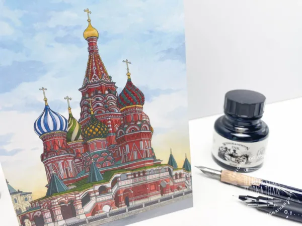 St Basil's Cathedral Postcard - Illustration by Jonathan Chapman