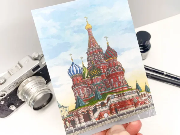 St Basil's Cathedral Postcard - Illustration by Jonathan Chapman