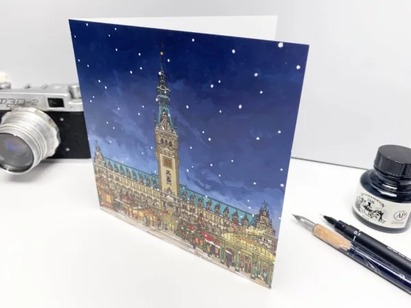 Weihnachtsmarkt Hamburg Greeting Card - Illustration by Jonathan Chapman