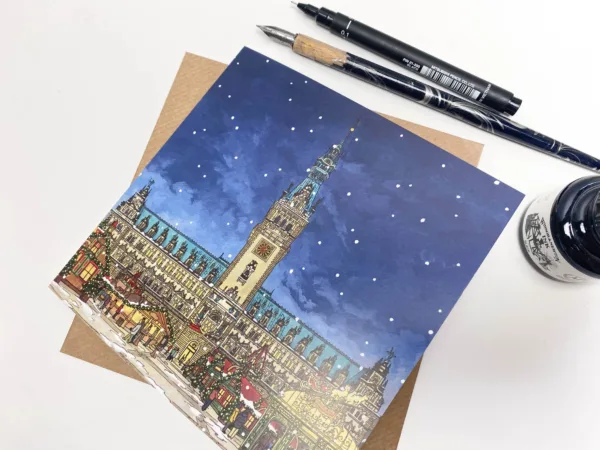 Weihnachtsmarkt Hamburg Greeting Card - Illustration by Jonathan Chapman