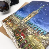 Weihnachtsmarkt Hamburg Greeting Card - Illustration by Jonathan Chapman