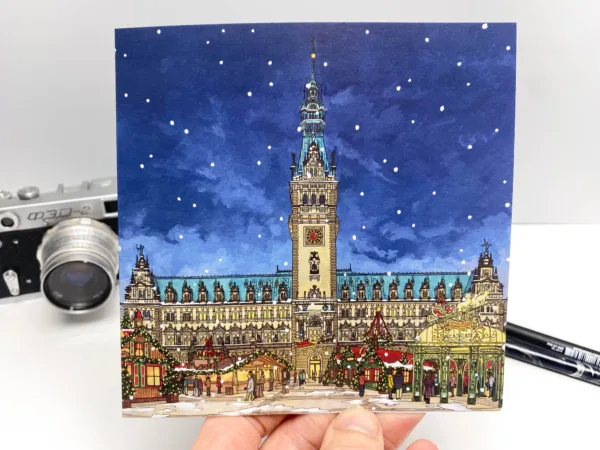 Weihnachtsmarkt Hamburg Greeting Card - Illustration by Jonathan Chapman