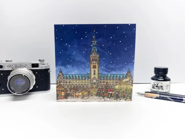 Weihnachtsmarkt Hamburg Greeting Card - Illustration by Jonathan Chapman