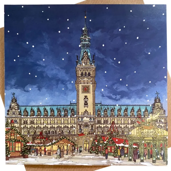 Weihnachtsmarkt Hamburg Greeting Card - Illustration by Jonathan Chapman